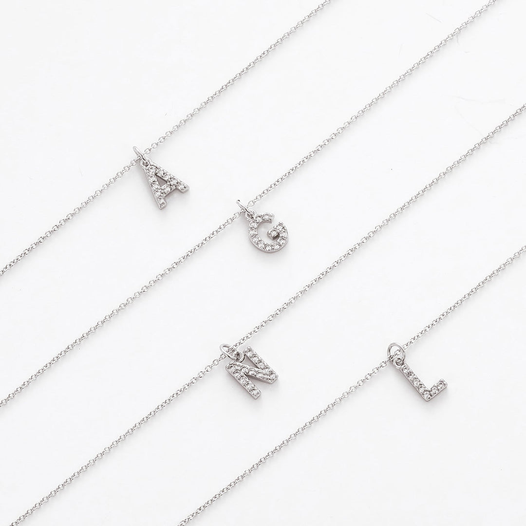 925 Sterling Silver Moissanite Initial 26 Letter Charm Pendant Necklace For Women