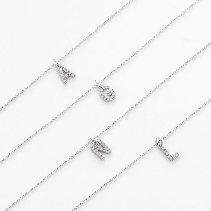 925 Sterling Silver Moissanite Initial 26 Letter Charm Pendant Necklace For Women