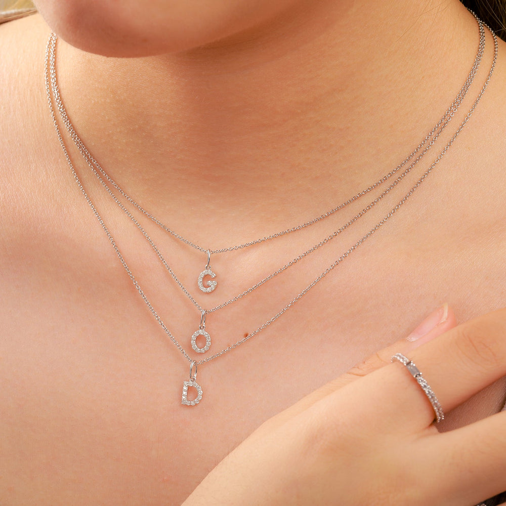 925 Sterling Silver Moissanite Initial 26 Letter Charm Pendant Necklace For Women