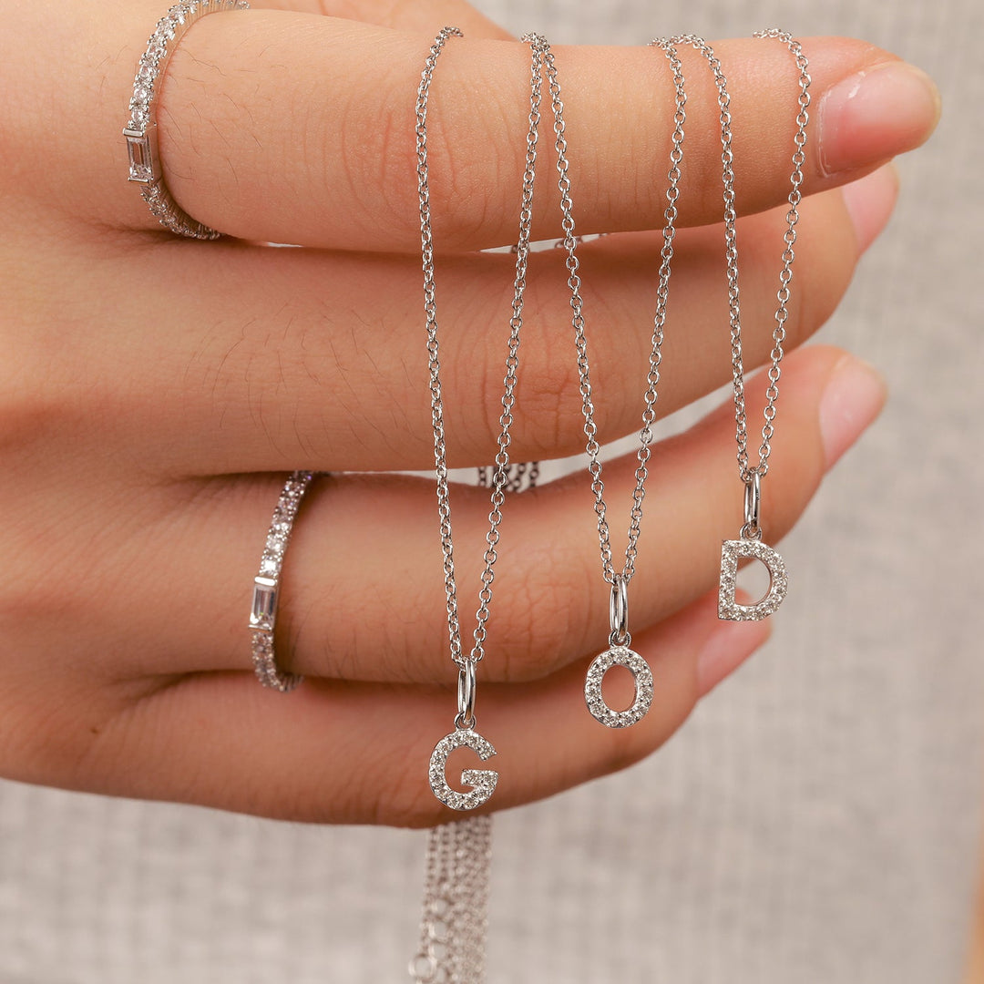 925 Sterling Silver Moissanite Initial 26 Letter Charm Pendant Necklace For Women