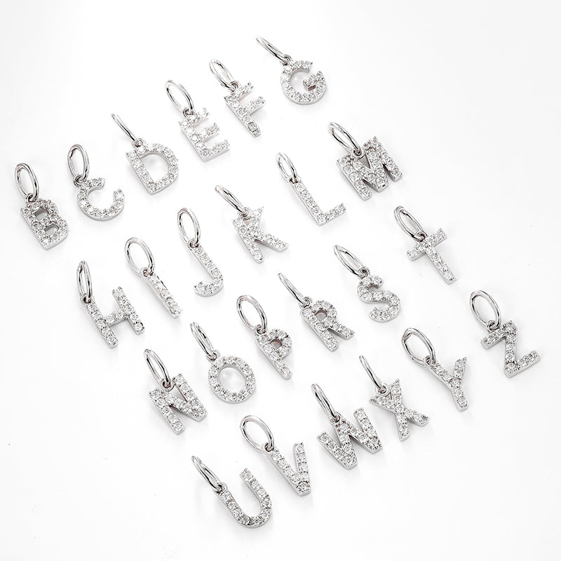 925 Sterling Silver Moissanite Initial 26 Letter Charm Pendant Necklace For Women