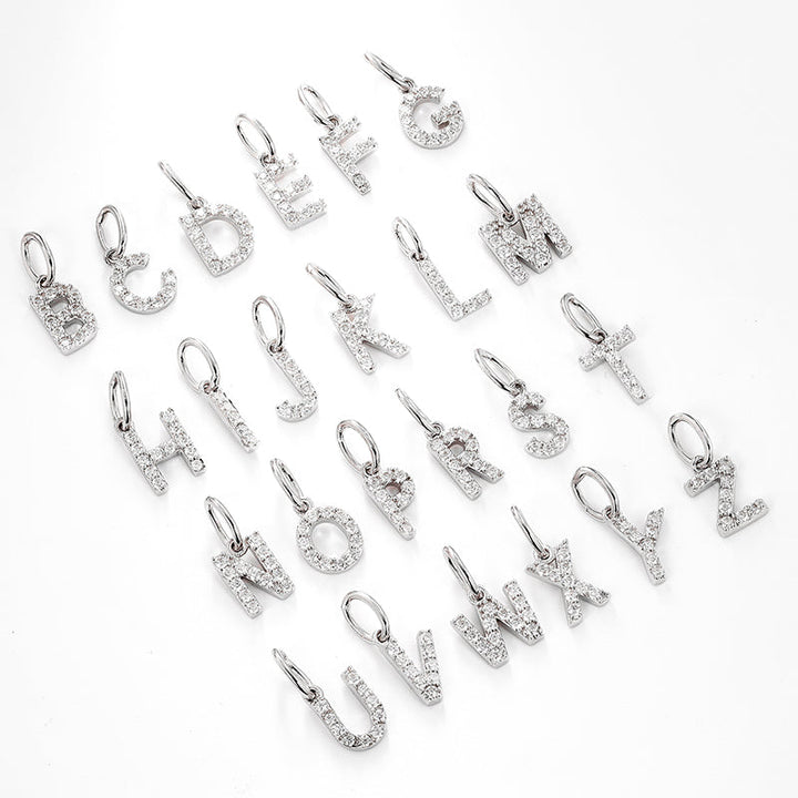 925 Sterling Silver Moissanite Initial 26 Letter Charm Pendant Necklace For Women