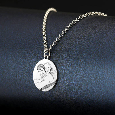 Oval Shape Custom Photo Engraving Necklace- Best Photo Gifts For Christmas