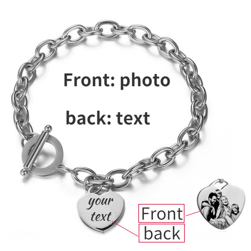 Personalized Bracelets-Photo Charm Bracelet-Name Engraved Bracelet-Stainless Steel Bracelet