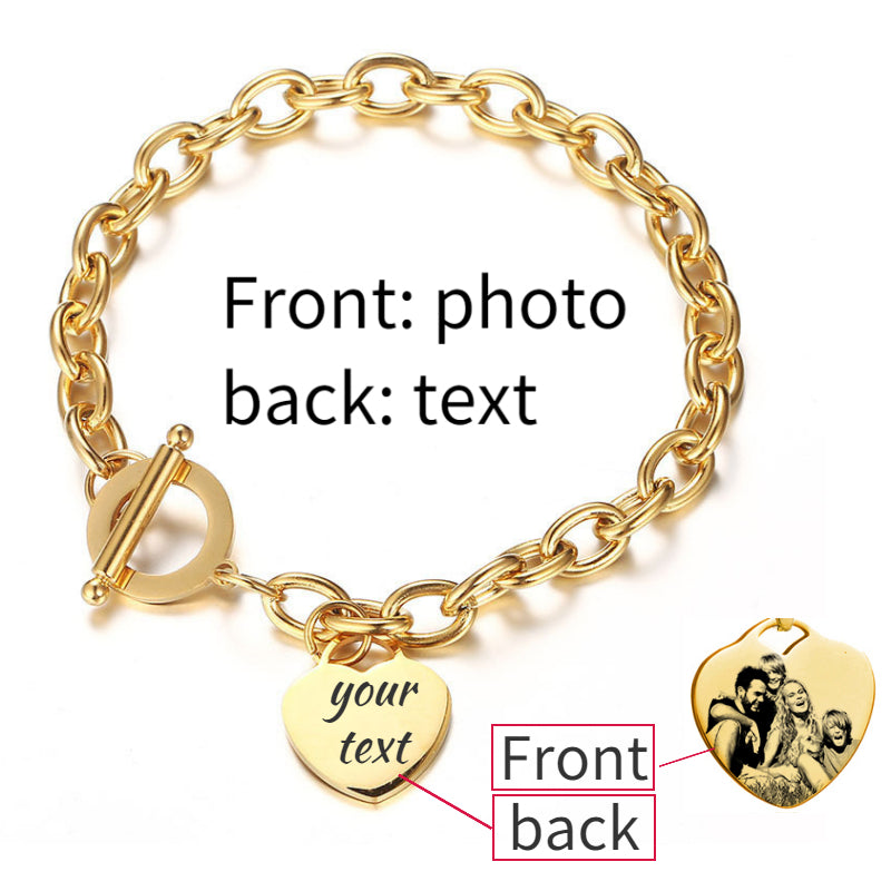 Personalized Bracelets-Photo Charm Bracelet-Name Engraved Bracelet-Stainless Steel Bracelet