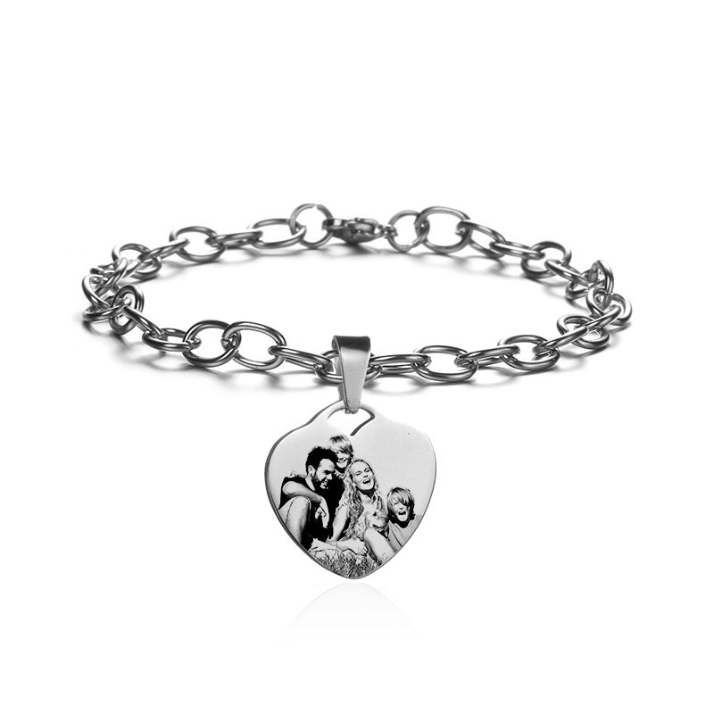 Personalized Bracelets-Photo Charm Bracelet-Name Engraved Bracelet-Stainless Steel Bracelet