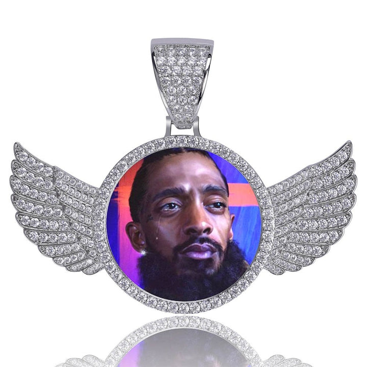 Custom Made Photo With Wings Medallions Necklace - Necklace With Picture Inside