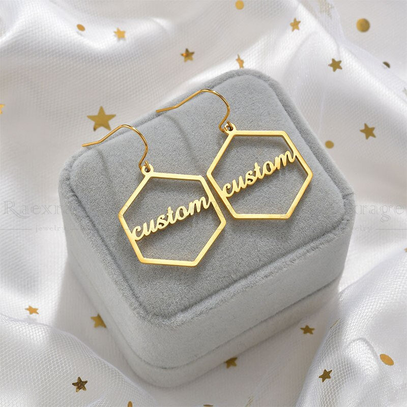 Personalized Hexagon Name Earring