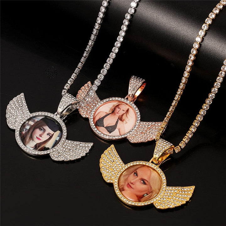 Custom Made Angel Wings Memorial Necklace With Picture-Christmas Gifts For Coworkers- Christmas Gift For Husband-