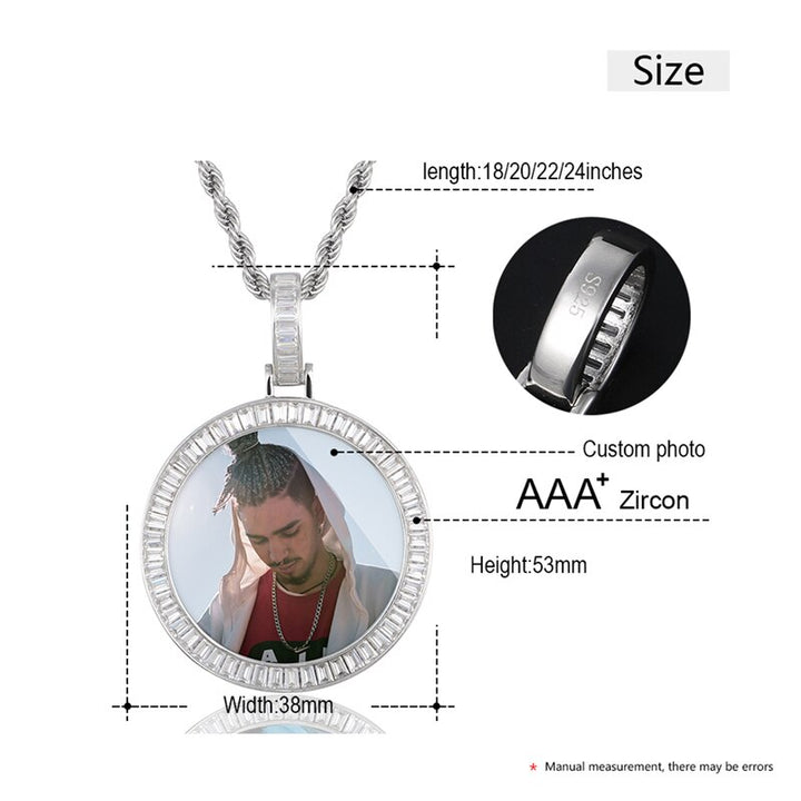 S925 Sterling Silver Picture Necklace-Moissanite Memory Medallion Necklace