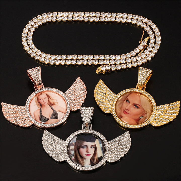 Custom Made Angel Wings Memorial Necklace With Picture-Christmas Gifts For Coworkers- Christmas Gift For Husband-