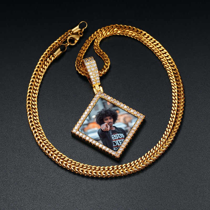 Square Pendant Necklace- Personalized Necklace With Picture Inside