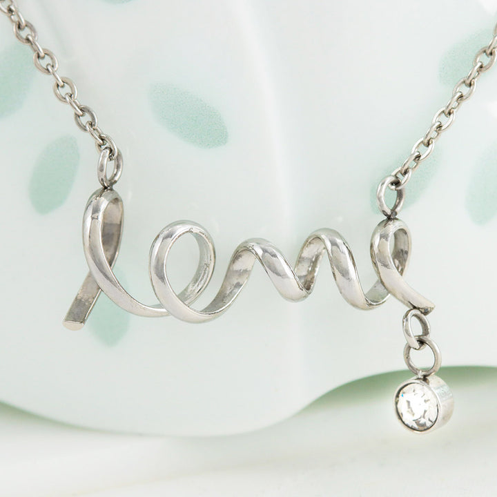 Scripted LOVE Necklace With Adorable Son To Mom "I Love You" Message Card
