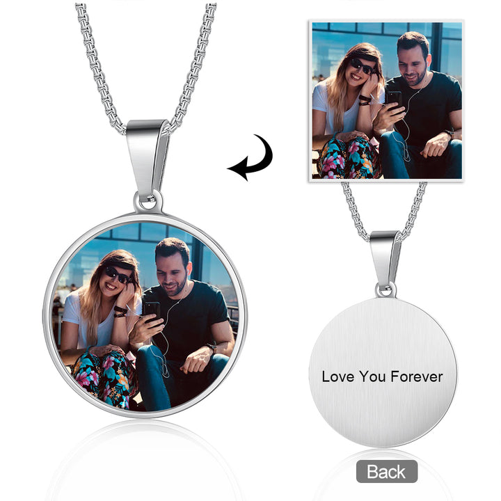 Round Silver Custom Picture Necklace With Engraving