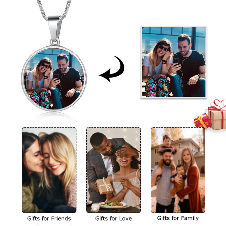 Round Silver Custom Picture Necklace With Engraving