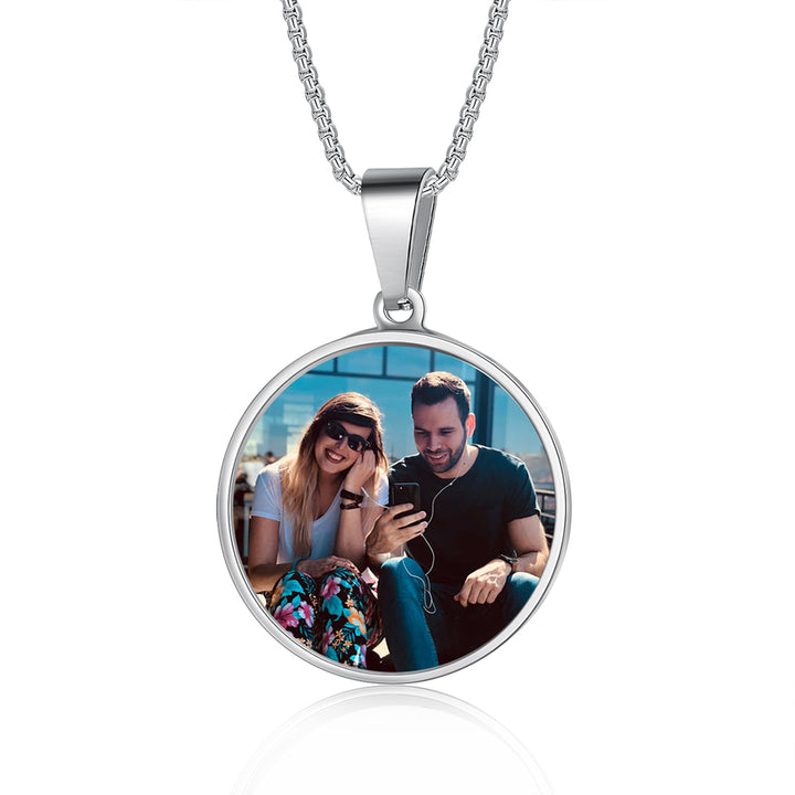 Round Silver Custom Picture Necklace With Engraving