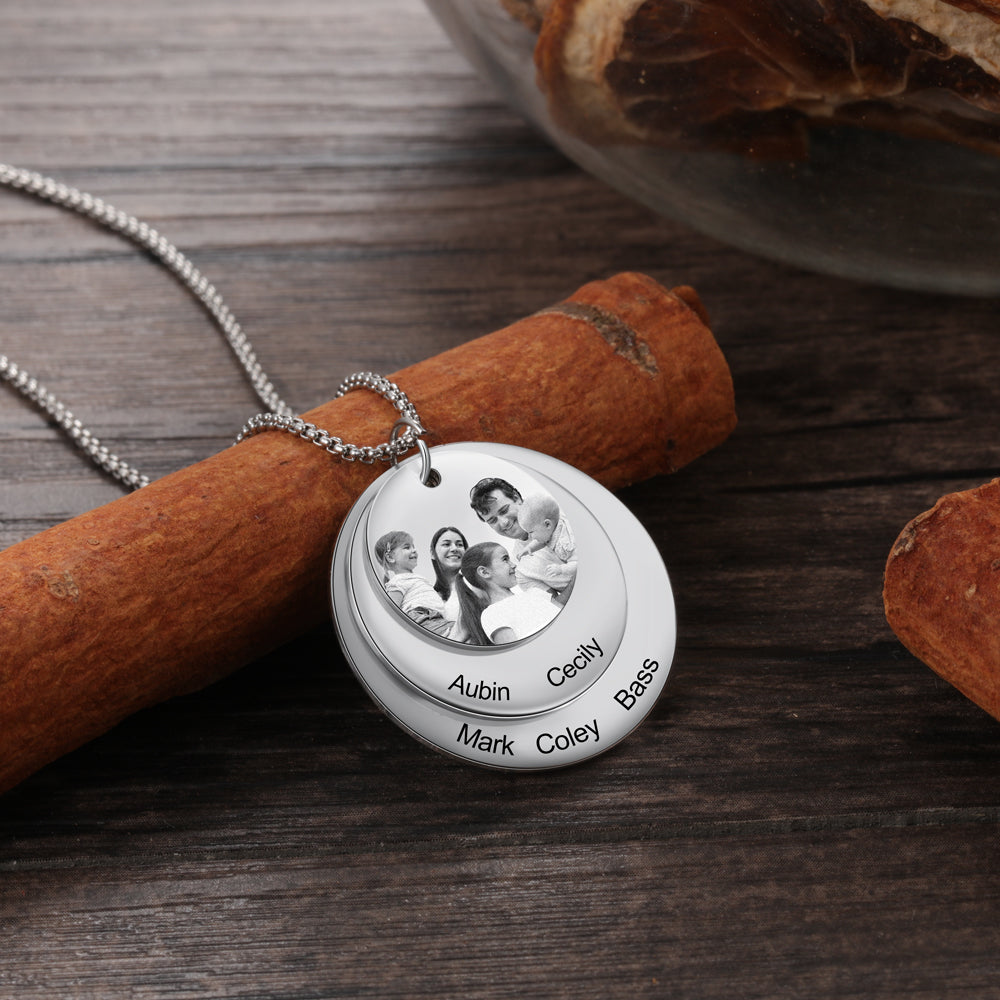 Custom Family Photo Memory Medallion Necklace with Name Engraving - Special custom Gift for Christmas