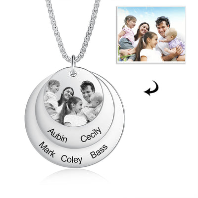 Custom Family Photo Memory Medallion Necklace with Name Engraving - Special custom Gift for Christmas
