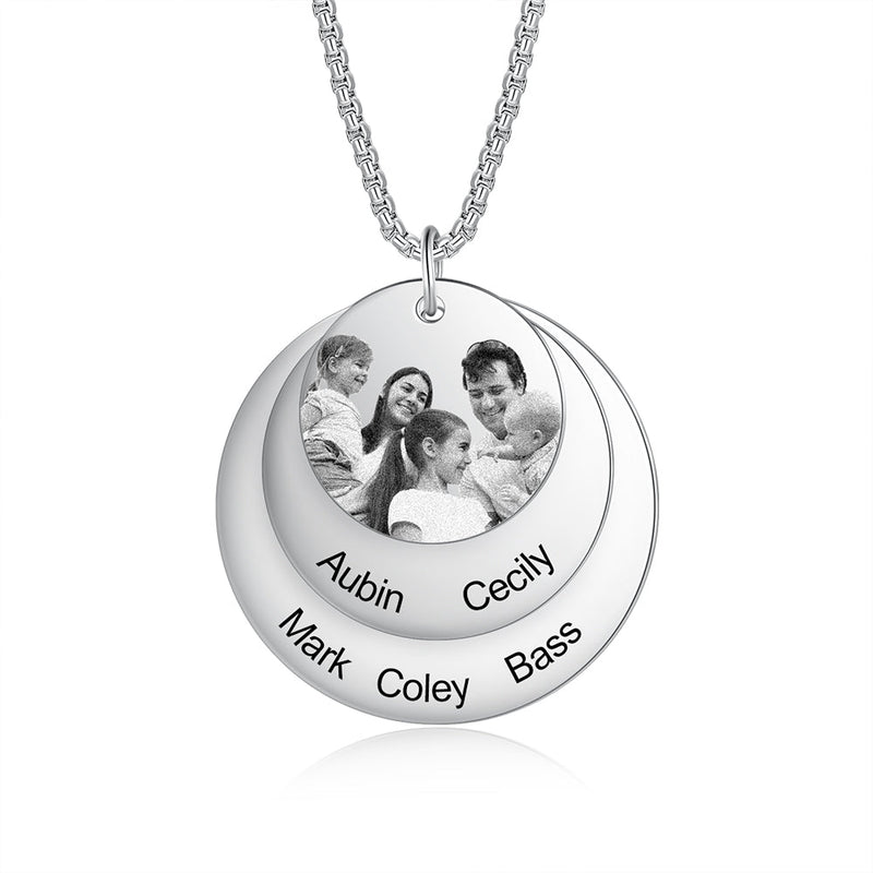 Custom Family Photo Memory Medallion Necklace with Name Engraving - Special custom Gift for Christmas