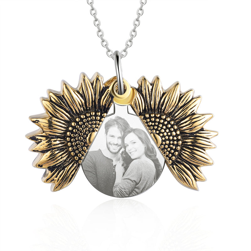 Custom Photo Locket Sunflower Necklace- You Are My Sunshine Necklace