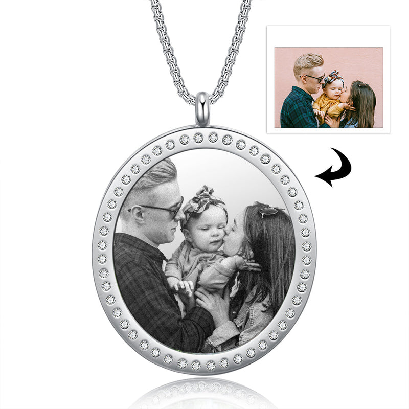 Personalized  CZ Stone Photo Necklace- Best Mother&