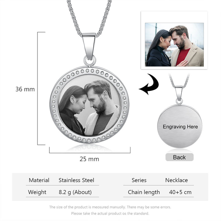 18K Gold Plated Custom Round Photo Necklace With CZ Stone