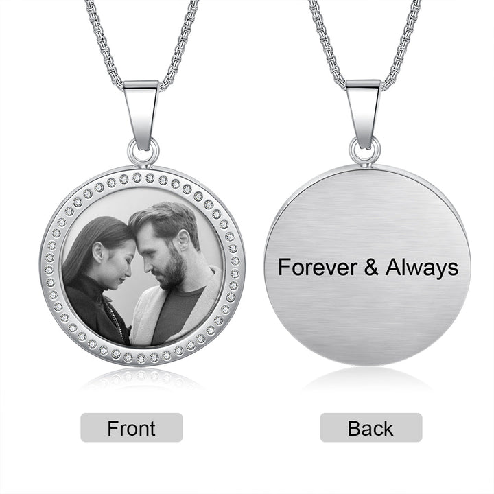 18K Gold Plated Custom Round Photo Necklace With CZ Stone