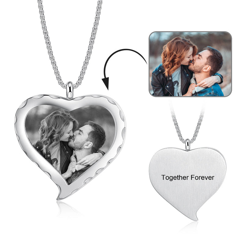 Brand New Custom Heart Photo Necklace With Box Chain
