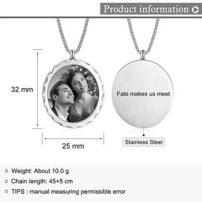 Oval Shape Stainless Steel Custom Photo Necklace