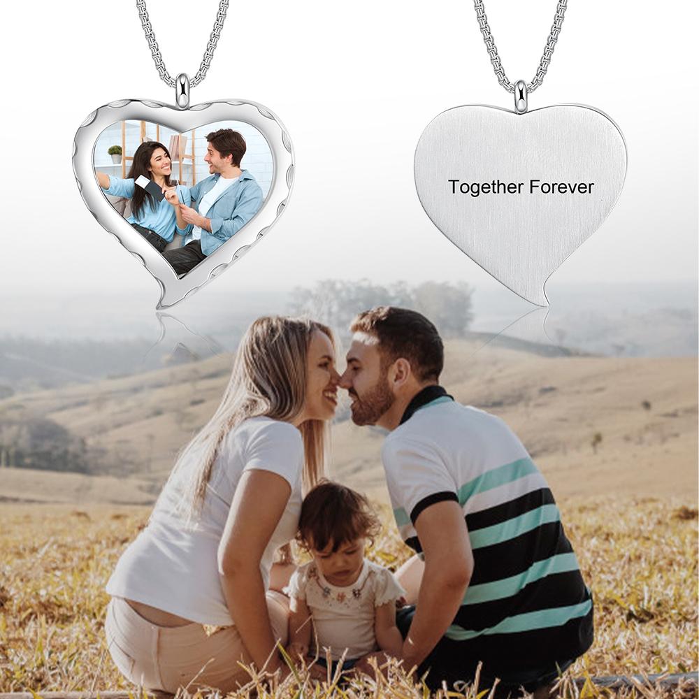 Personalized Heart Photo Engraved Locket Necklace Best Gift For Grandparents