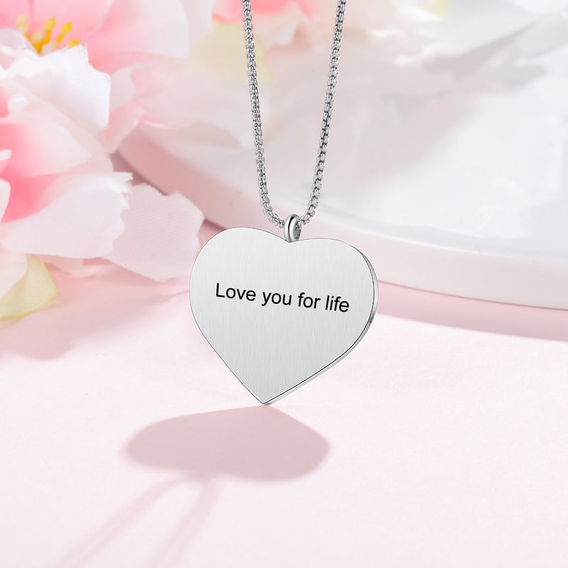 Stainless Steel Custom Heart Photo Necklace With CZ Stone