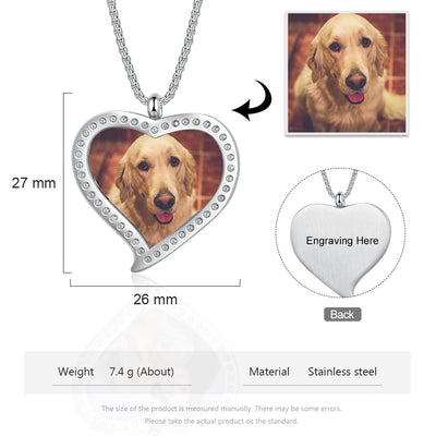 Personalize Photo Pendant Heart Necklace Gift For Dog Lover