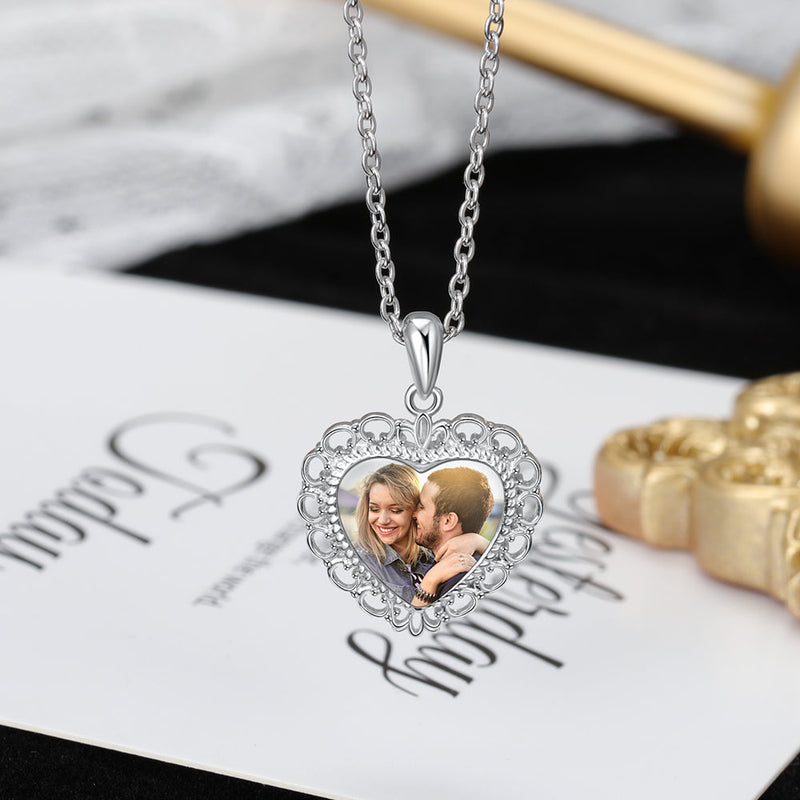 Brand New Custom Heart Photo Necklace Gift For Couple