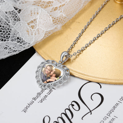 Brand New Custom Heart Photo Necklace Gift For Couple