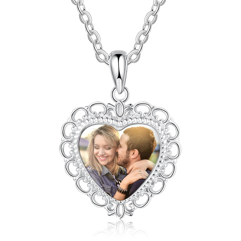 Brand New Custom Heart Photo Necklace Gift For Couple