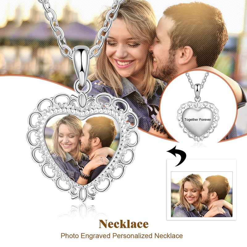 Brand New Custom Heart Photo Necklace Gift For Couple