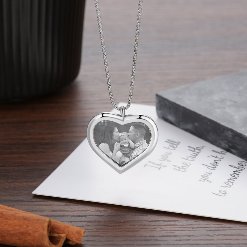 Silver Heart Pendant With Custom Photo for Christmas Gift