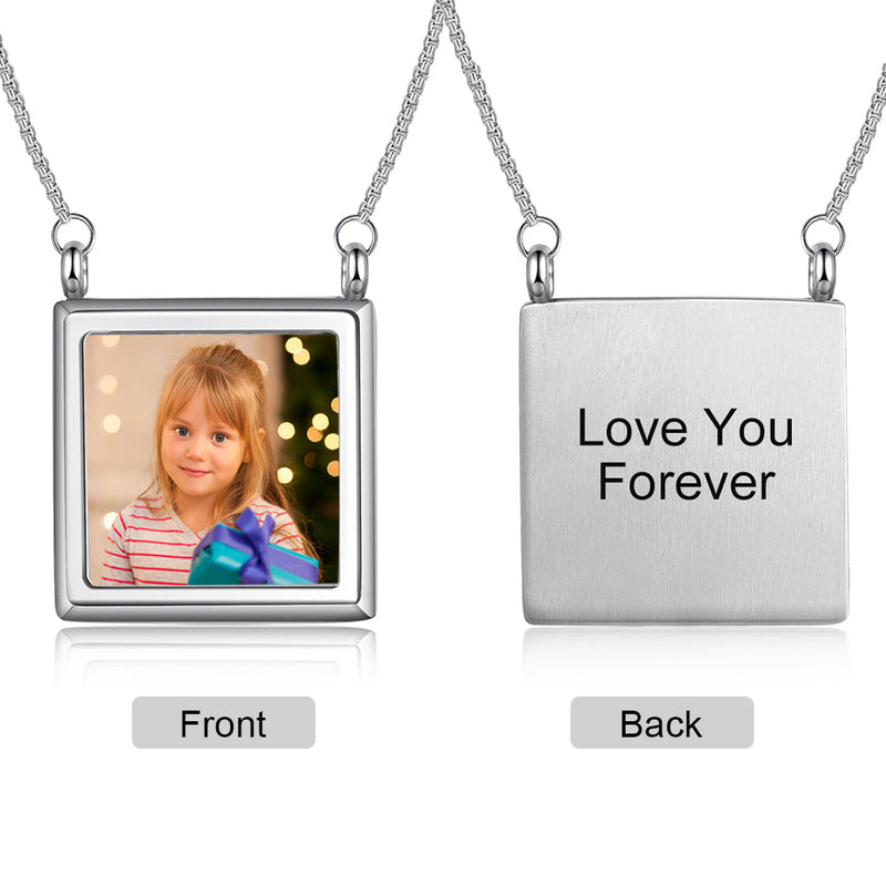 Custom Square Frame Memory Photo Tag Necklaces