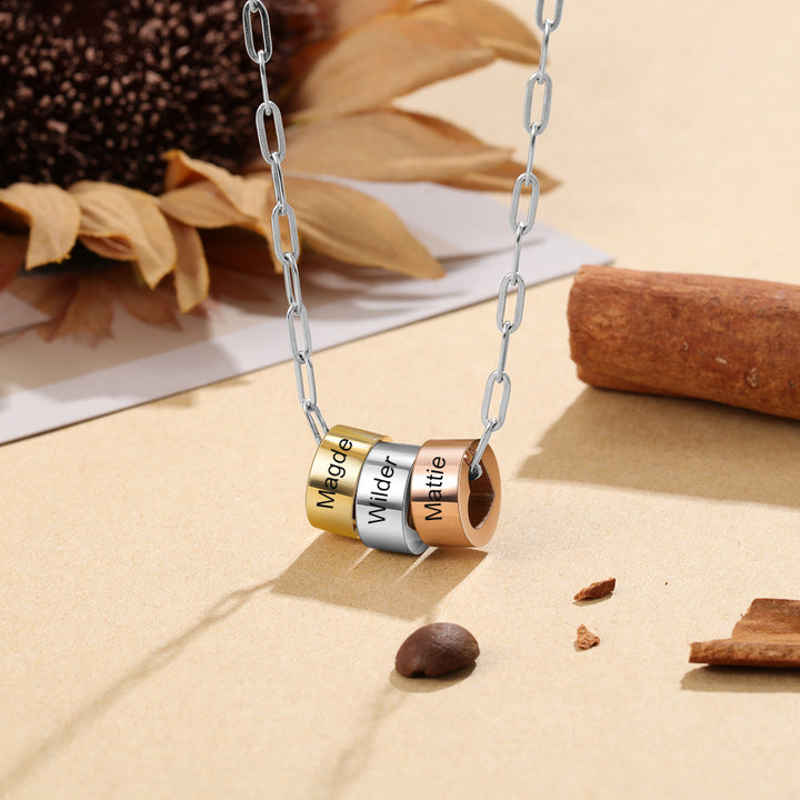 Women's Engraving Custom Name Bead Necklace With Box Chain
