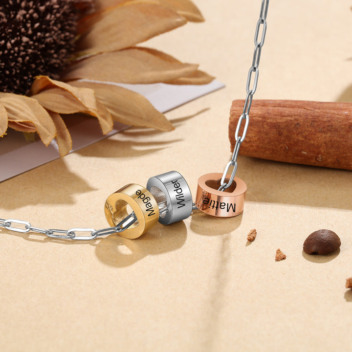 Women's Engraving Custom Name Bead Necklace With Box Chain