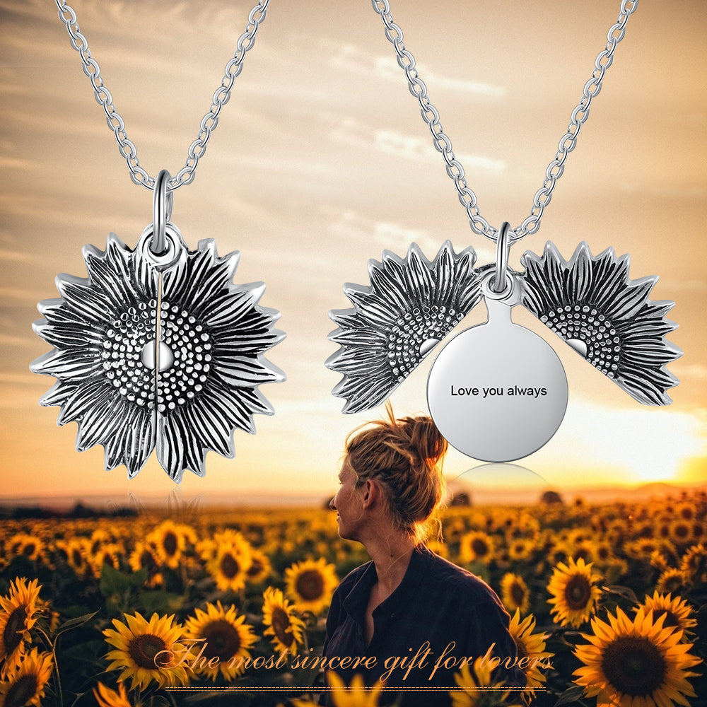Custom Photo Locket Sunflower Necklace- You Are My Sunshine Necklace