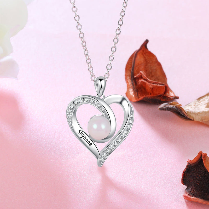 Custom Name Heart Pearl Necklace