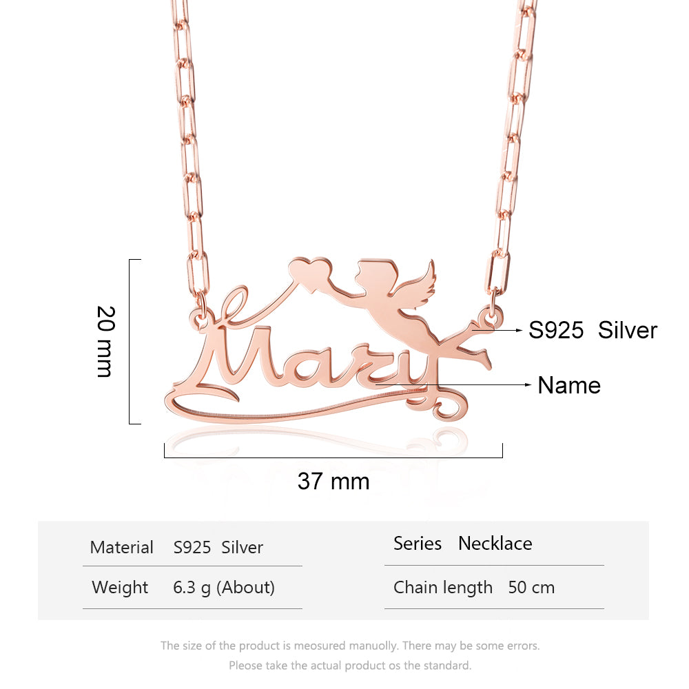 S925 Silver Custom Name Angel Necklace With Heart