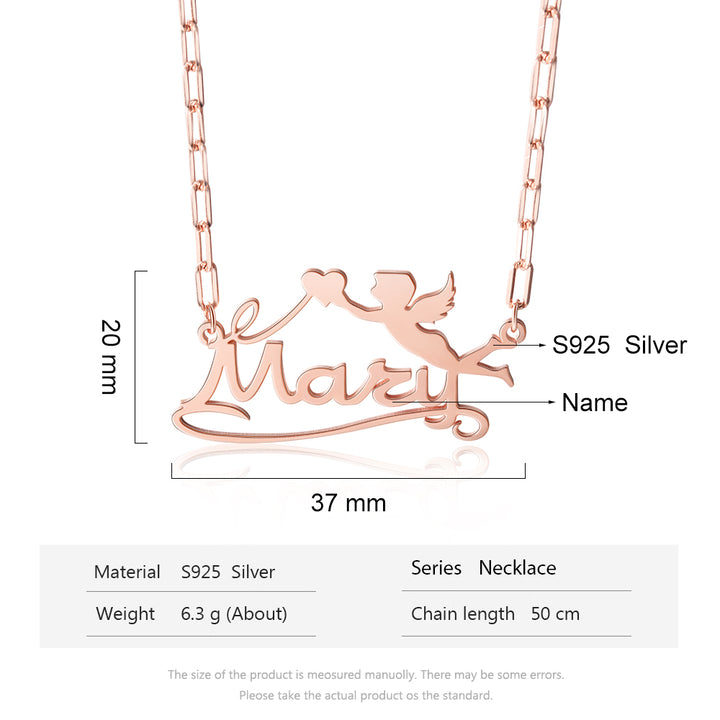 S925 Silver Custom Name Angel Necklace With Heart