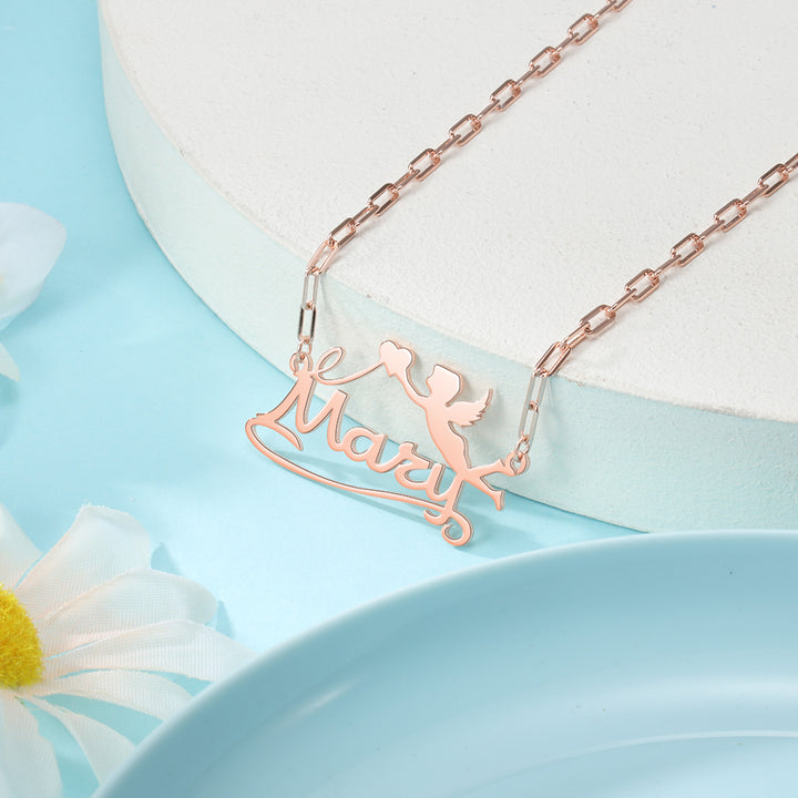S925 Silver Custom Name Angel Necklace With Heart