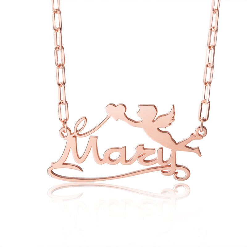 S925 Silver Custom Name Angel Necklace With Heart
