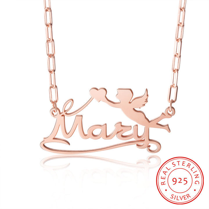 S925 Silver Custom Name Angel Necklace With Heart