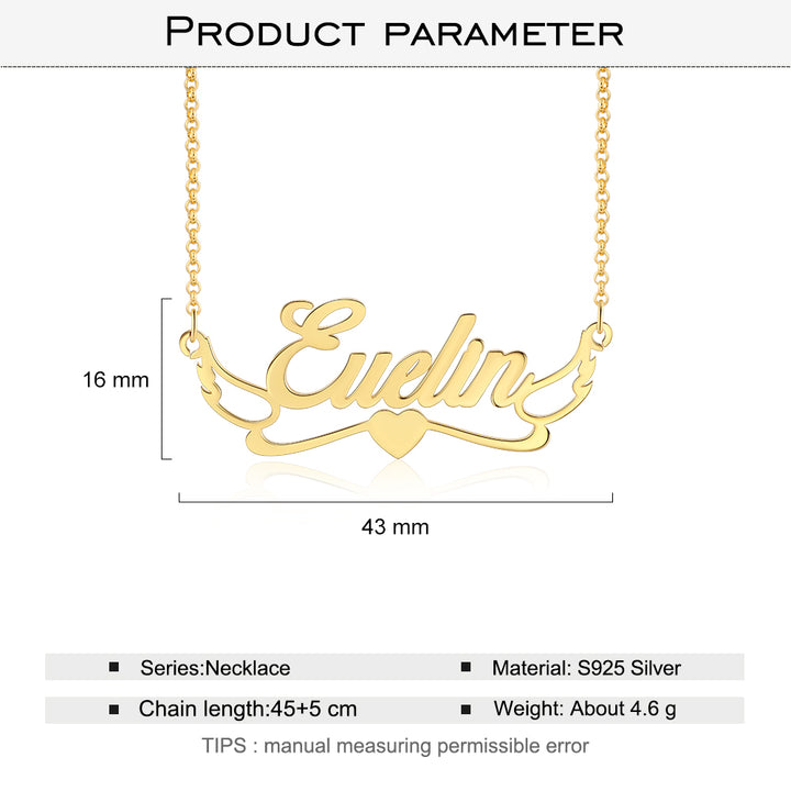 S925 Silver Angel Wing Custom Name Necklace