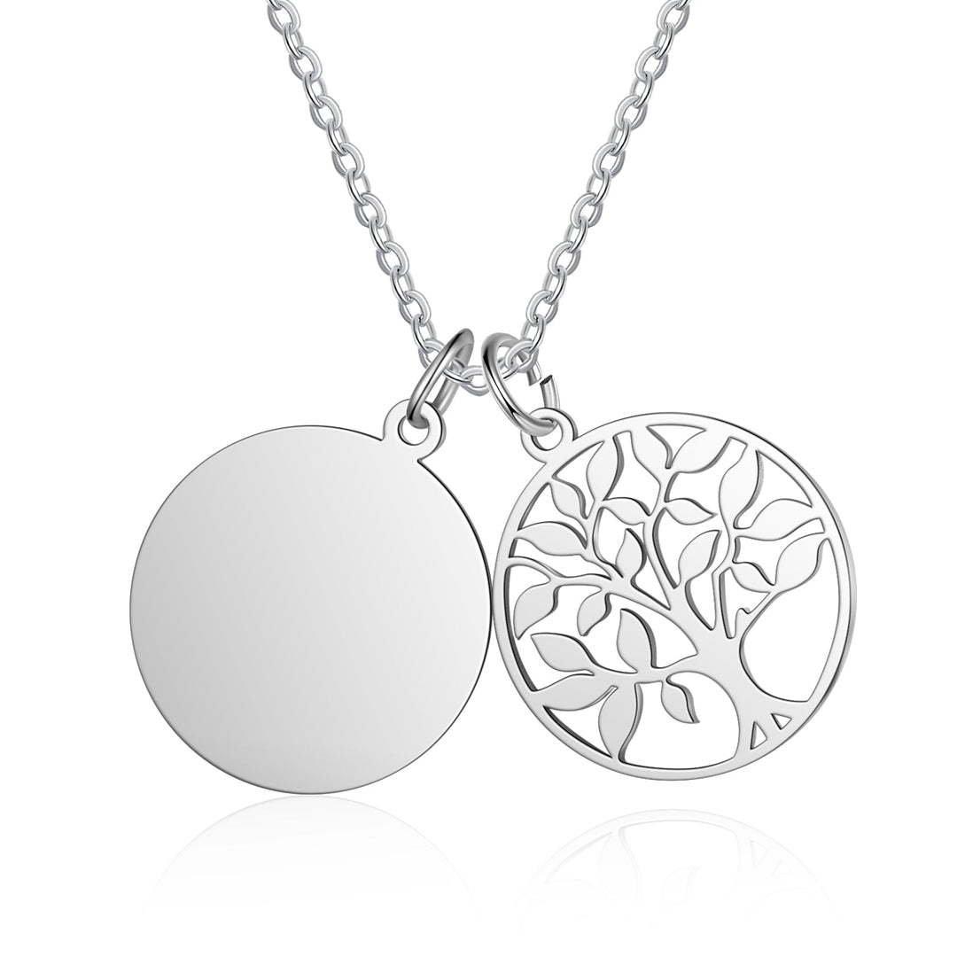 Custom Round Calendar Pendant with Tree and Backside Engraving Name