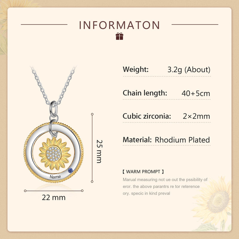 Customized Sunflower Name Necklace with Birthstones